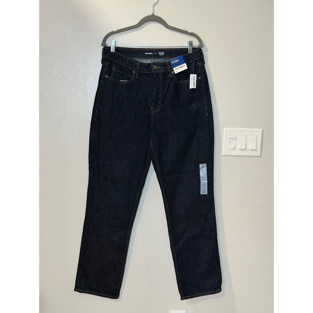 Old Navy Extra High-Rise Straight Leg Jeans Dark Wash Blue Size 12 NWT